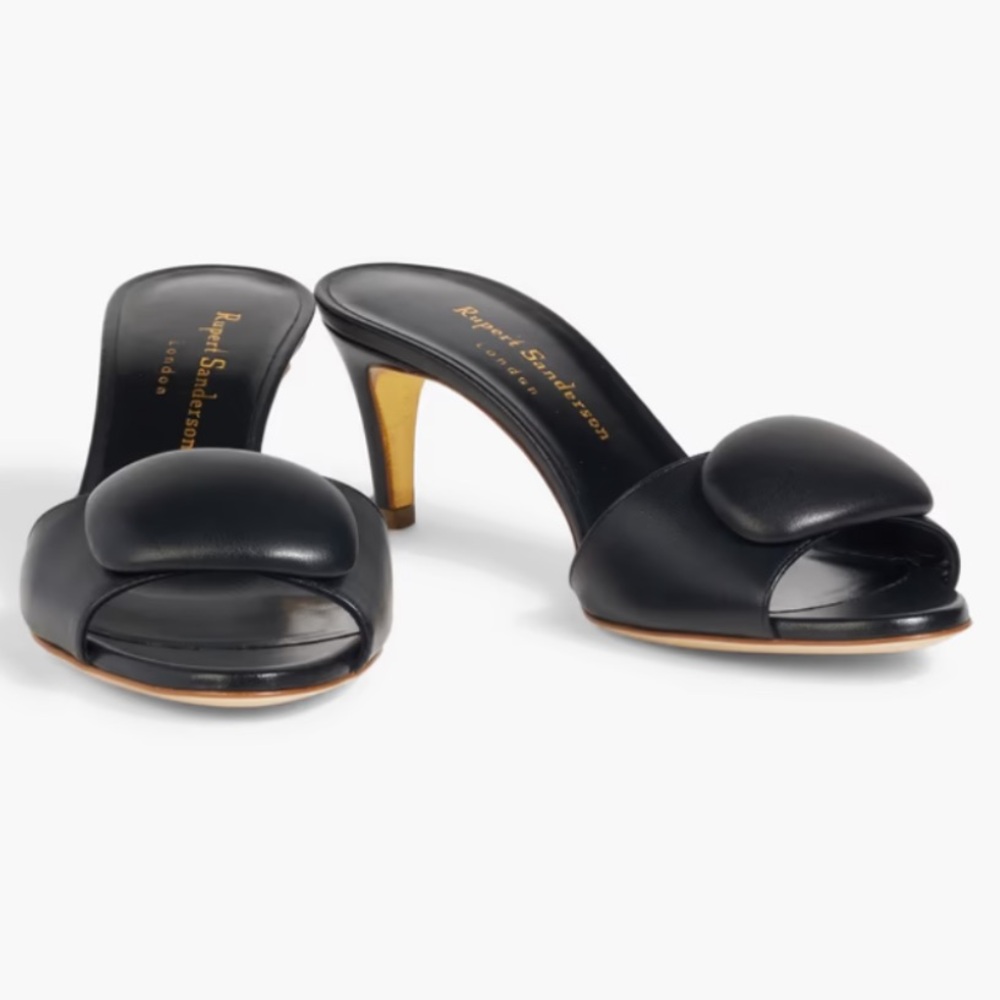 RUPERT SANDERSON Gwyneth Leather Black Mules Sleek Minimalist 4 34 Open Toe Heel